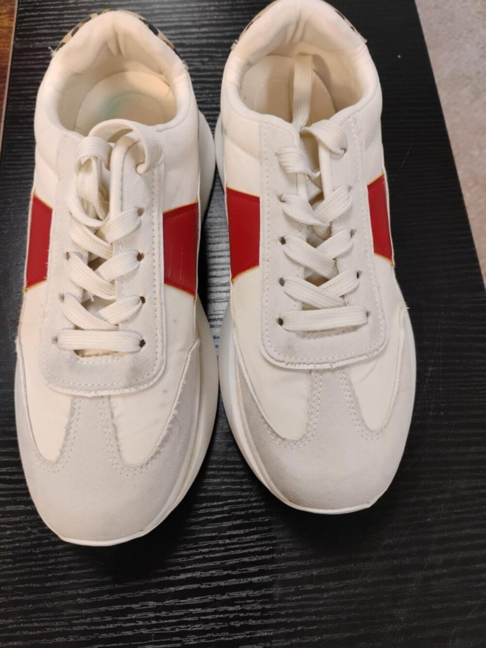 White Chunky Platform Sneakers Red Leopard Detail Size 8